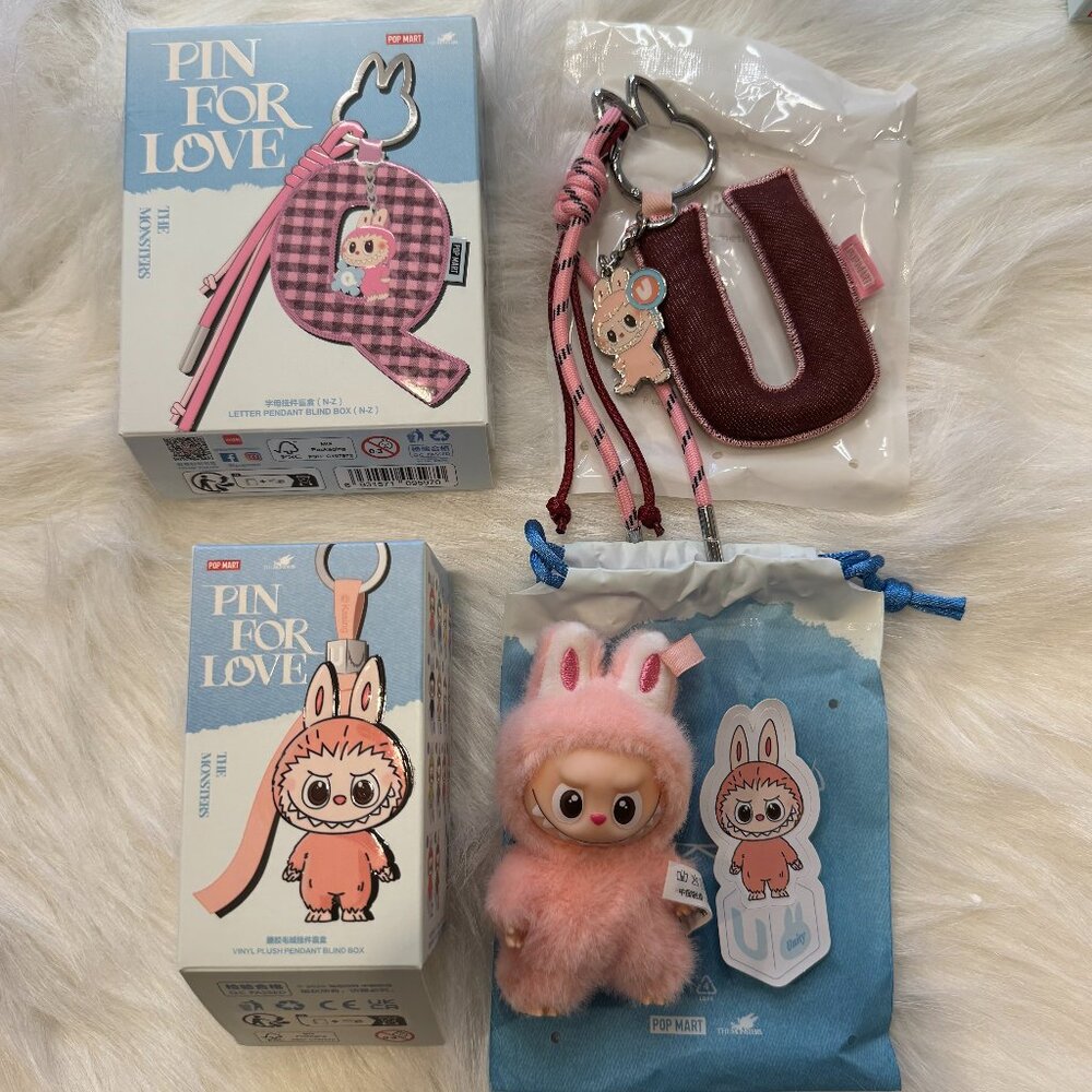 AUTHENTIC Labubu Pin for Love Plush Pendant + Letter Pendant Set – U